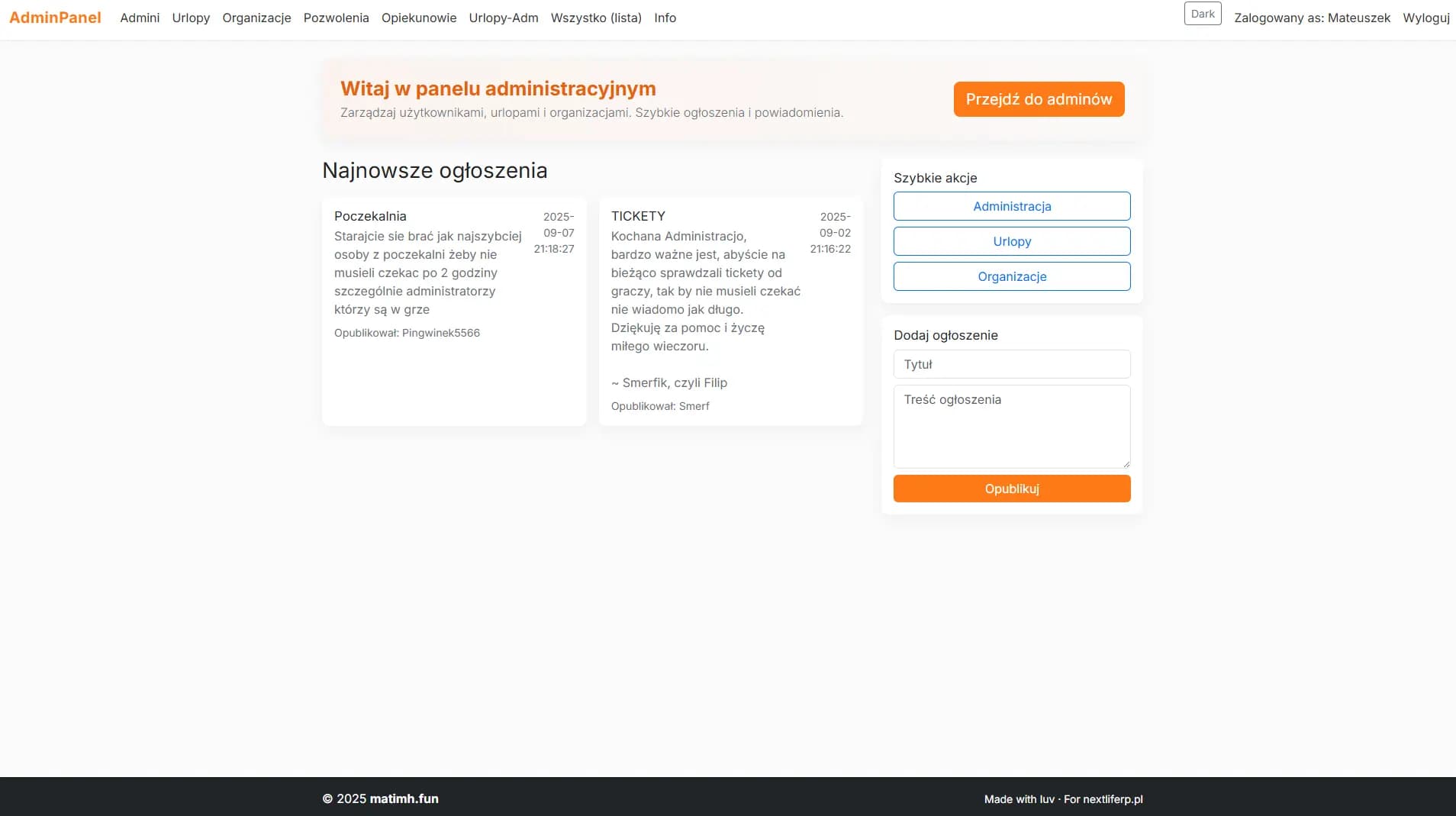 Nextlife Admin Panel